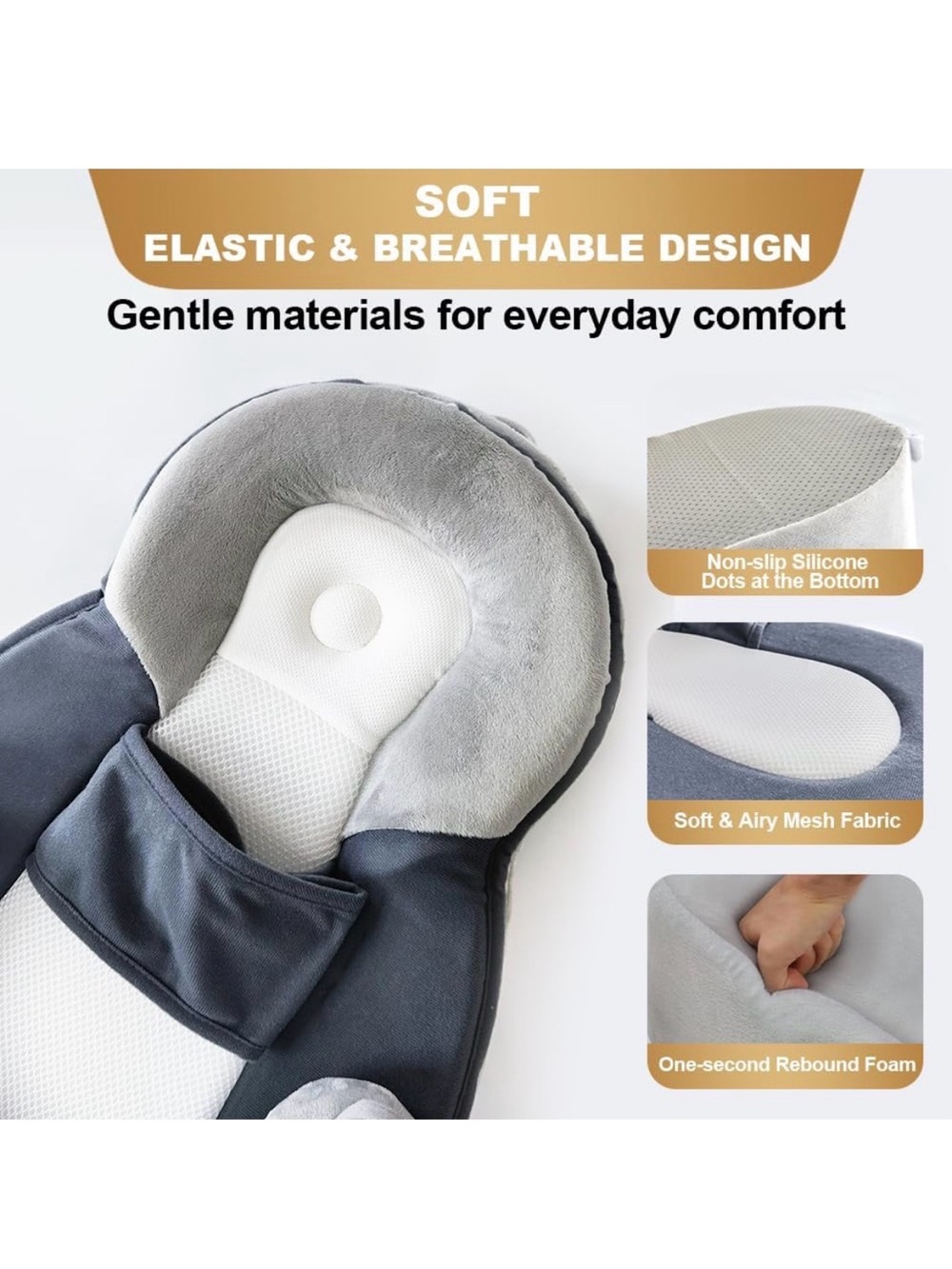 LOVE MAGE Baby Support Pillow Lounger & Feeding Cushion 4-in-1 Gray - Picture 5 of 5